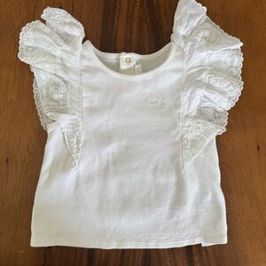 Chloe Baby Girl White Top Lace Short Ruffle Sleeves Cotton Size 2